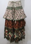 画像1: WONDERFUL WORLD / モチーフ付きパッチワークティアードスカート  グリーン系 Y-25-07-11-137-LO-SK-SZ-ZY (1)