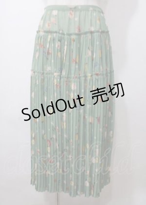 画像: WONDERFUL WORLD / 花柄アコーディオンプリーツシフォンスカート  グリーン Y-25-07-11-138-LO-SK-SZ-ZY