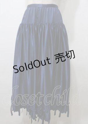 画像: WONDERFUL WORLD / 裾リボンピンタックサテンスカート  紺 Y-25-07-11-141-LO-SK-SZ-ZY