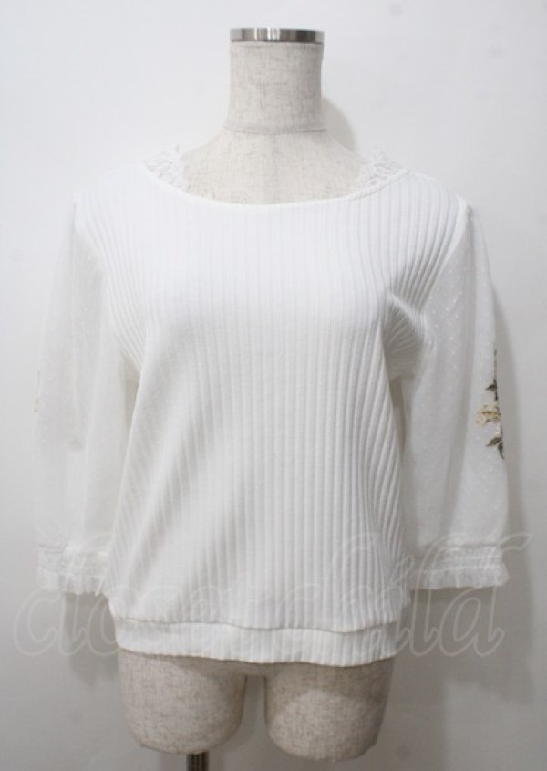 画像1: axes femme / 袖チュール刺繍トップス  白 Y-25-07-12-043-AX-TO-SZ-ZY (1)