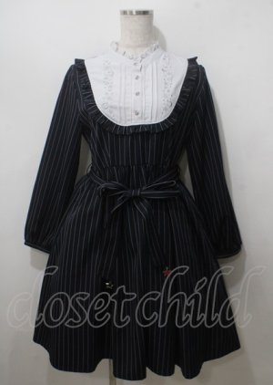 画像: axes femme POETIQUE / エトワール刺繍ストライプワンピース  紺 Y-25-07-12-061-AX-OP-SZ-ZY