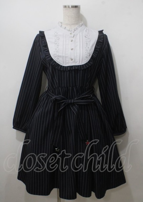 画像1: axes femme POETIQUE / エトワール刺繍ストライプワンピース  紺 Y-25-07-12-061-AX-OP-SZ-ZY (1)