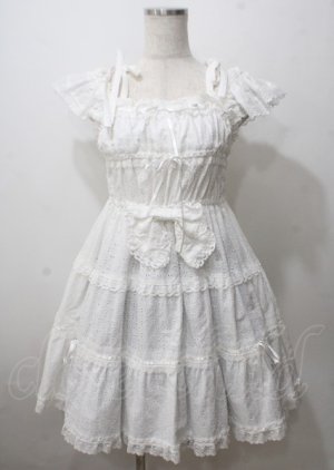 画像: BABY,THE STARS SHINE BRIGHT / Innocent Ribbon Lace シャーリングジャンパースカート  白 Y-25-07-12-068-BA-OP-SZ-ZY