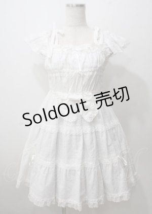 画像: BABY,THE STARS SHINE BRIGHT / Innocent Ribbon Lace シャーリングジャンパースカート  白 Y-25-07-12-068-BA-OP-SZ-ZY