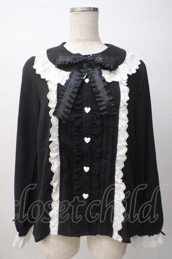 画像1: DearMyLove / コットン刺繍レース丸襟ブラウス L 黒 Y-25-07-14-034-EL-BL-SZ-ZY (1)