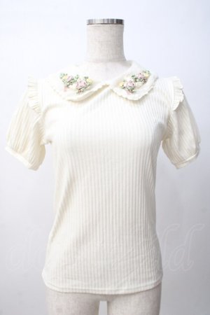 画像: axes femme POETIQUE / フラワーリボン刺繍襟プルオーバー M 生成り Y-25-07-14-036-AX-TO-SZ-ZY