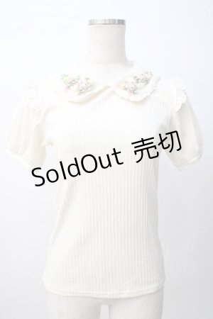 画像: axes femme POETIQUE / フラワーリボン刺繍襟プルオーバー M 生成り Y-25-07-14-036-AX-TO-SZ-ZY