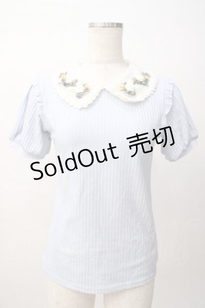 画像: axes femme POETIQUE / フラワーリボン刺繍襟プルオーバー M サックス Y-25-07-14-037-AX-TO-SZ-ZY