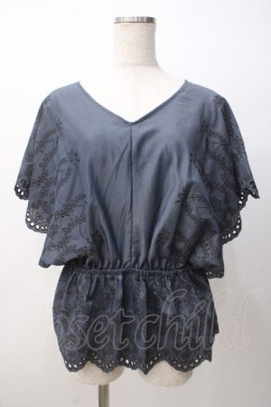 画像: axes femme / 総刺繍Vネックブラウス M 紺 Y-25-07-14-057-AX-BL-SZ-ZY
