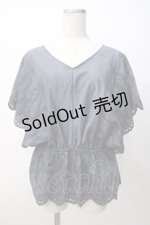 画像: axes femme / 総刺繍Vネックブラウス M 紺 Y-25-07-14-057-AX-BL-SZ-ZI