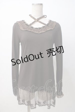 画像: axes femme / はしごレース薔薇ホルターカットソー M 茶 Y-25-07-14-059-AX-TO-SZ-ZI