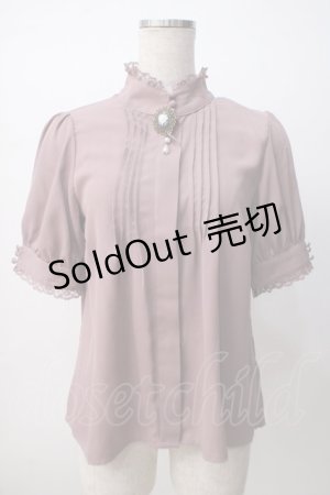 画像: axes femme / カメオブローチスタンドネック半袖ブラウス M ピンク Y-25-07-14-071-AX-BL-SZ-ZY