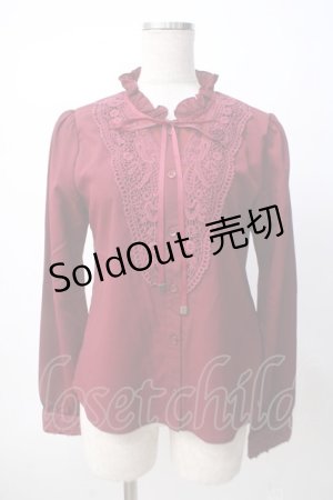 画像: axes femme / リボン付きレース使いブラウス M ワイン Y-25-07-14-072-AX-BL-SZ-ZY