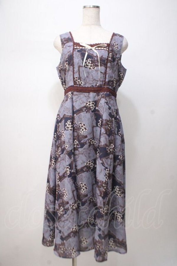 画像1: axes femme / ヴィンテージマップ柄ワンピ M コン Y-25-07-14-100-AX-OP-SZ-ZT478 (1)