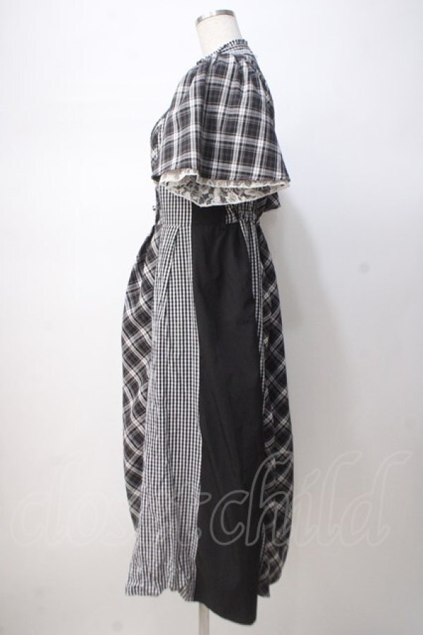 画像2: axes femme / チェック切替パッチワークワンピース F 黒 Y-25-07-14-102-AX-OP-SZ-ZT475 (2)