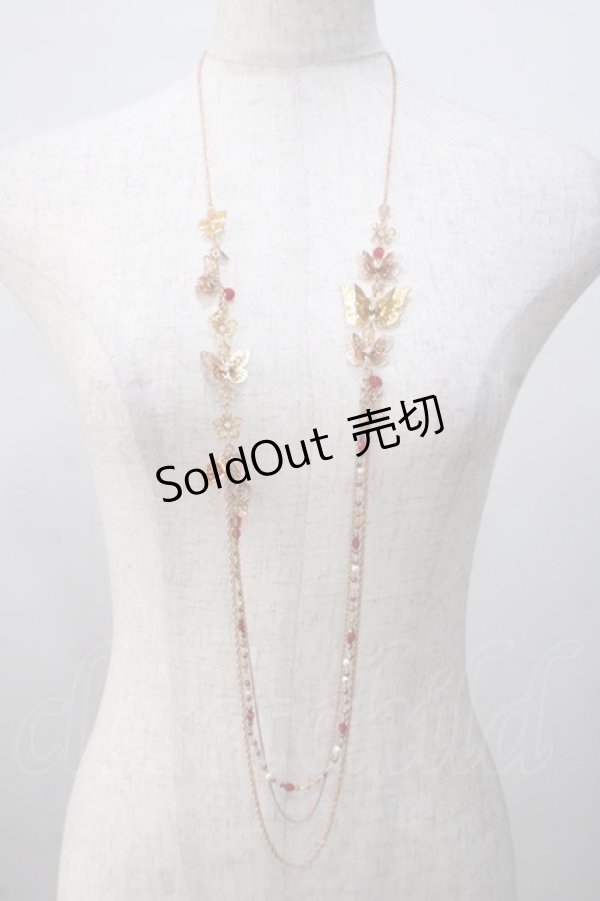 画像1: axes femme / 蝶×ビーズ2連ロングネックレス  ピンクゴールド Y-25-07-14-002-AX-AC-SZ-ZY (1)