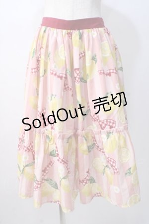 画像: axes femme Kawaii / ストライプレモン柄スカート M ピンク Y-25-07-14-126-AX-SK-SZ-ZH