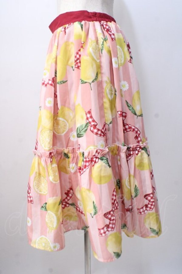 画像2: axes femme kawaii / ストライプレモン柄スカート M ピンク Y-25-07-14-126-AX-SK-SZ-ZI (2)