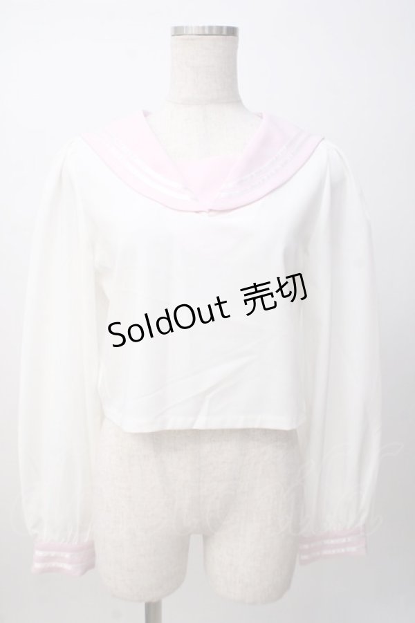 画像1: Ank Rouge / リボン・ネクタイ付きセーラートップス M 白×ピンク Y-25-07-14-027-CA-TO-SZ-ZY (1)