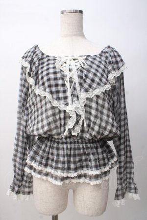 画像: TRALALA / チェック柄シフォントップス 0 黒 Y-25-07-14-030-LO-TO-SZ-ZY