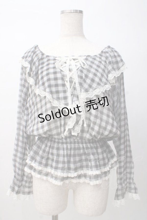 画像1: TRALALA / チェック柄シフォントップス 0 黒 Y-25-07-14-030-LO-TO-SZ-ZI (1)