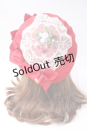 画像: Hoshibako Works / ストロベリー・リボンブーケ　いちご刺繍ベレー  赤 Y-25-07-16-001-LO-AC-AS-ZY