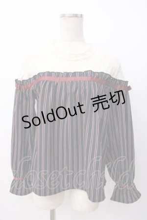 画像: axes femme / レース切替レジメカットプルオーバー  紺 Y-25-07-16-033-AX-TO-SZ-ZY