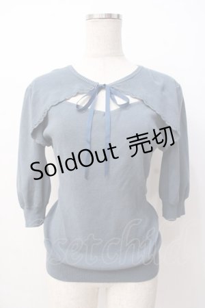 画像: F＆A / フロント開き5分袖ニットプルオーバー  青 Y-25-07-16-034-LO-TO-SZ-ZY