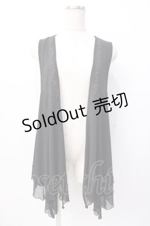 画像: Ozz oneste / 刺繍入りイレギュラーベスト  黒 Y-25-07-16-046-OO-JA-SZ-ZY