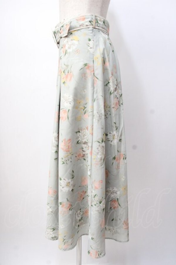 画像2: an another angelus / アートタッチ花柄セミフレアースカート  ミント Y-25-07-16-053-CA-SK-SZ-ZT197 (2)