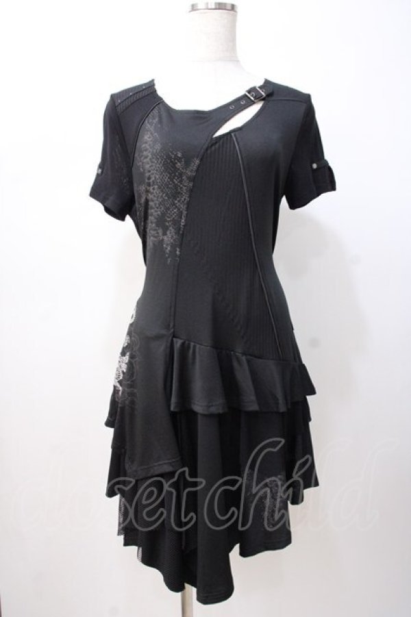 画像1: Ozz Croce / 龍刺繍入りアシメワンピース  黒 Y-25-07-16-078-OO-OP-SZ-ZY (1)