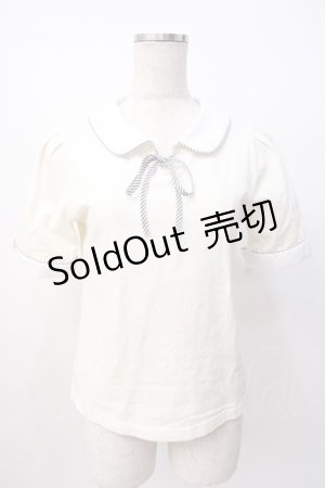 画像: Fi.n.t / ストライプリボン衿付きカットトップス  生成り Y-25-07-16-017-CA-TO-SZ-ZT453