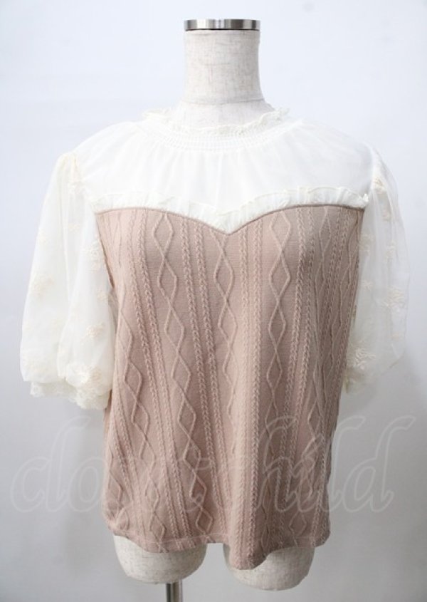 画像1: axes femme / 袖刺繍カットジャカードプルオーバー  モカ Y-25-07-18-043-AX-BL-SZ-ZY (1)