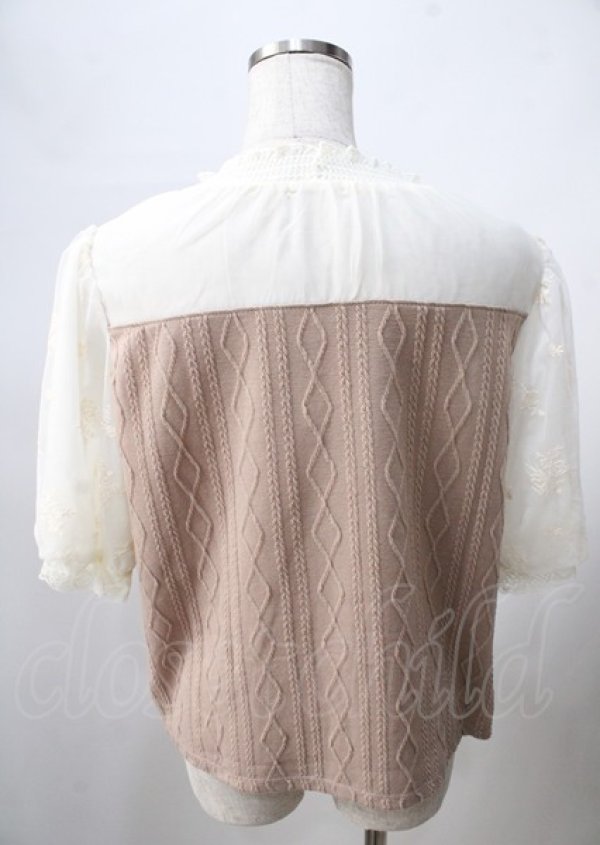 画像2: axes femme / 袖刺繍カットジャカードプルオーバー  モカ Y-25-07-18-043-AX-BL-SZ-ZY (2)
