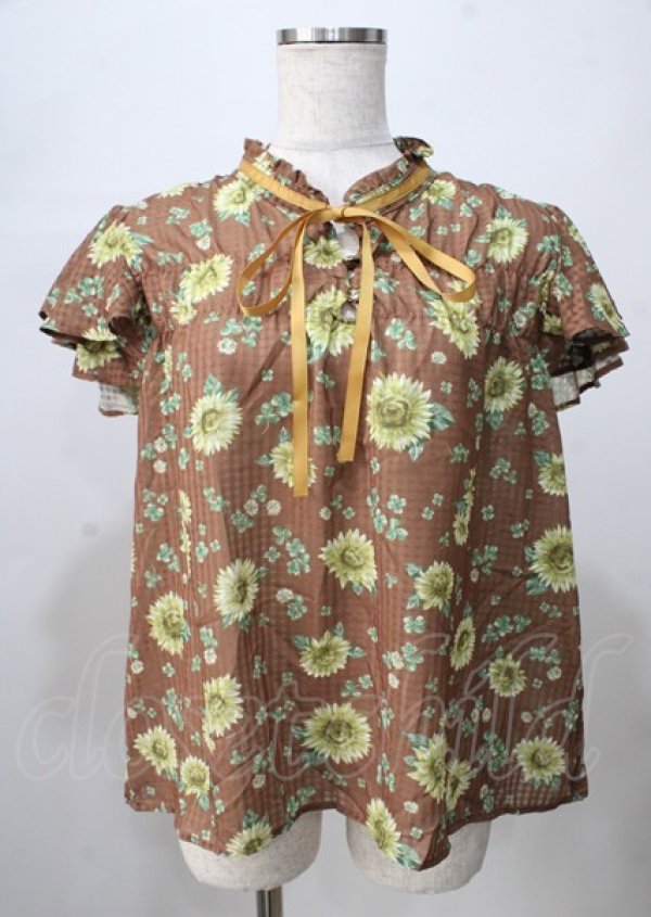 画像1: axes femme / 向日葵シアーブラウス  茶 Y-25-07-18-057-AX-BL-SZ-ZT095 (1)
