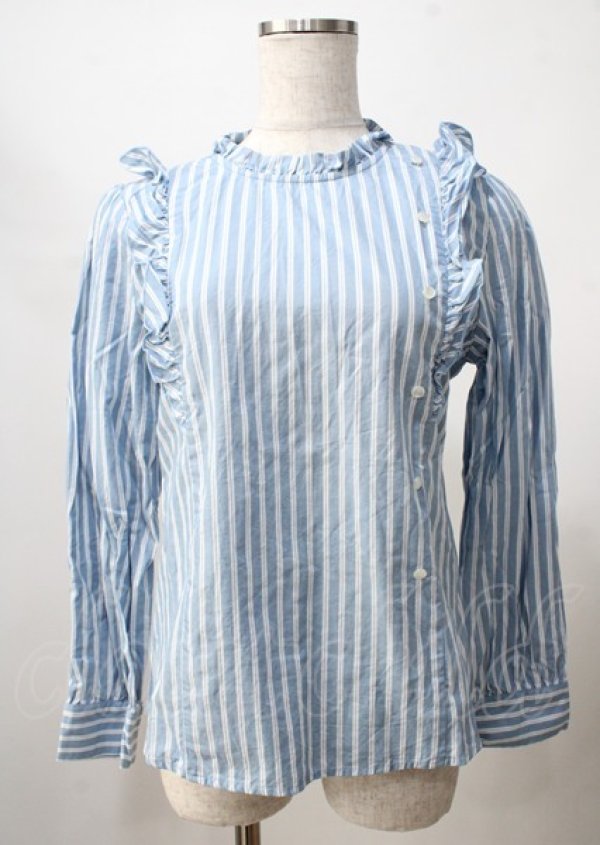 画像1: Fi.n.t / ストライプブラウス F サックス Y-25-07-18-074-CA-BL-SZ-ZT198 (1)
