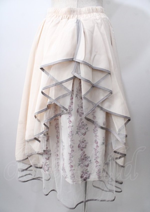 画像2: axes femme POETIQUE / リボン花柄バックフリルスカート  生成り Y-25-07-18-128-AX-SK-SZ-ZI (2)