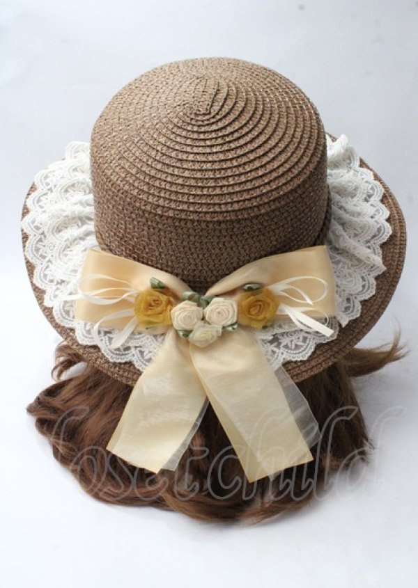 画像1: axes femme / 巻きバラリボンカンカン帽  ブラウン Y-25-07-18-030-AX-AC-SZ-ZT500 (1)