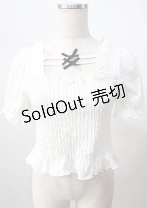 画像: axes femme POETIQUE / シャーリングリボン半袖プルオーバー  白 Y-25-07-18-038-AX-TO-SZ-ZY