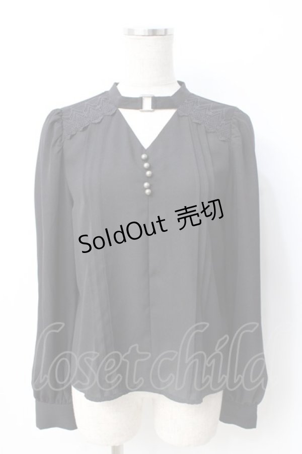 画像1: axes femme POETIQUE / チョーカーデザインブラウス M 黒 Y-25-07-21-037-AX-BL-SZ-ZT052 (1)