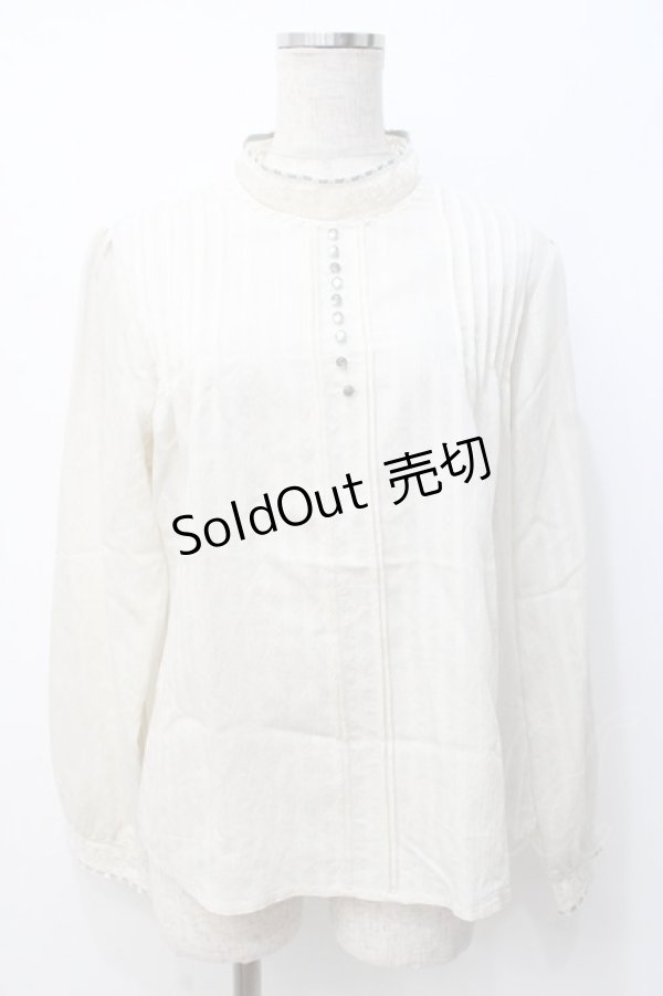 画像1: an another angelus / 配色リボンレーススタンドカラーブラウス  生成り Y-25-07-21-049-CA-BL-SZ-ZY (1)