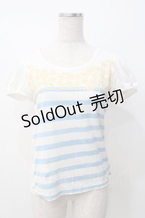 画像: Emily Temple cute / フラワーボーダーパフカットソー  白 Y-25-07-21-061-ET-TO-SZ-ZT195