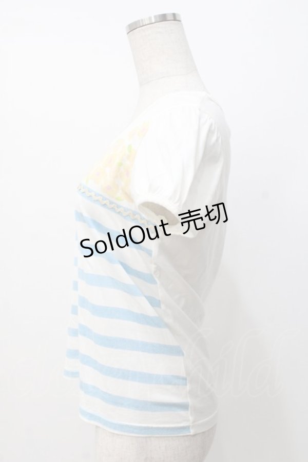 画像2: Emily Temple cute / フラワーボーダーパフカットソー  白 Y-25-07-21-061-ET-TO-SZ-ZT195 (2)