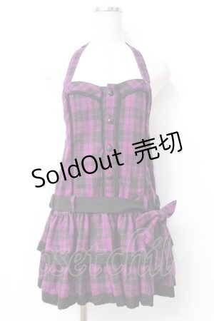 画像: ALGONQUINS / チェックホルターネックワンピース M 紫 Y-25-07-21-084-AL-OP-SZ-ZY