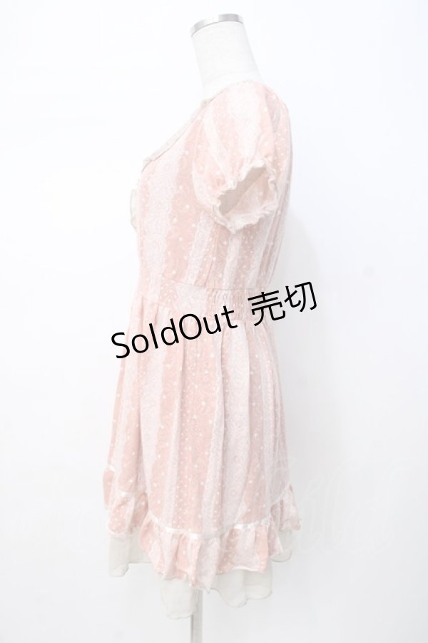 画像2: axes femme / レースストライプワンピース M 淡ピンク Y-25-07-21-094-AX-OP-SZ-ZI (2)
