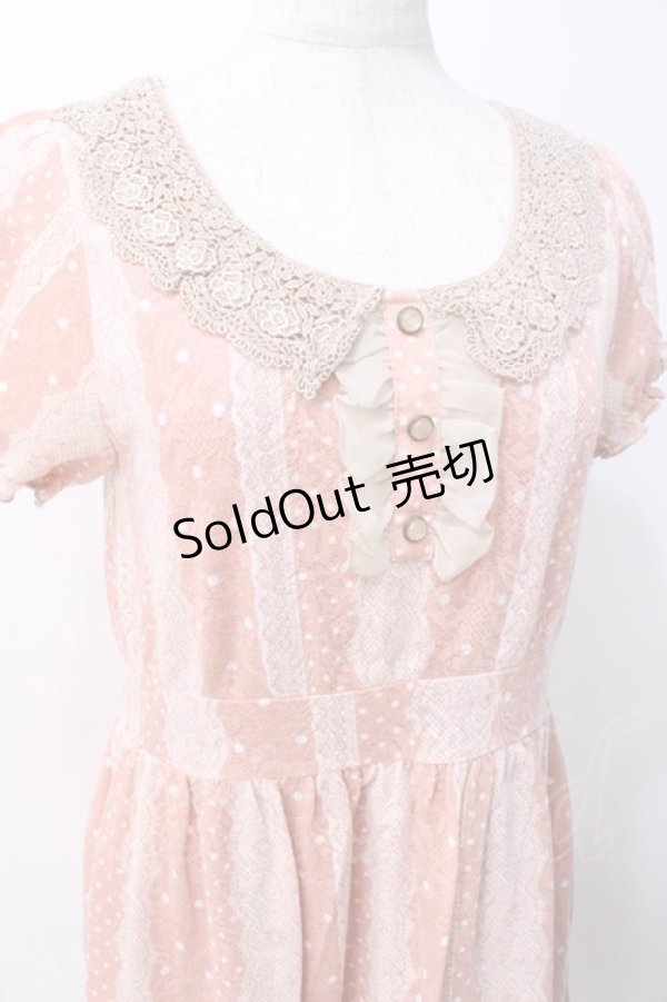 画像4: axes femme / レースストライプワンピース M 淡ピンク Y-25-07-21-094-AX-OP-SZ-ZI (4)