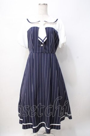 画像: axes femme POETIQUE / ストライプドッキングワンピース M 紺 Y-25-07-21-098-AX-OP-SZ-ZI