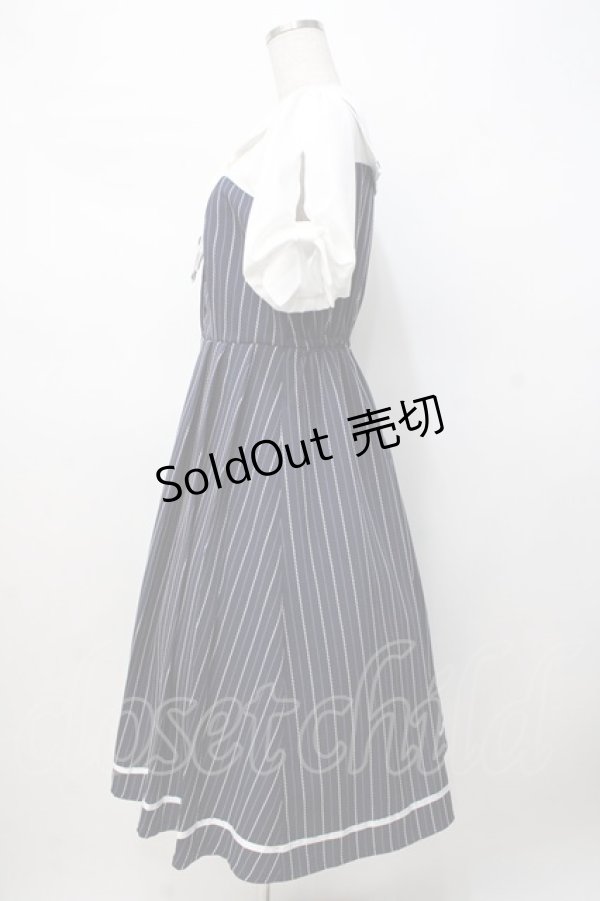 画像3: axes femme POETIQUE / ストライプドッキングワンピース M 紺 Y-25-07-21-098-AX-OP-SZ-ZI (3)