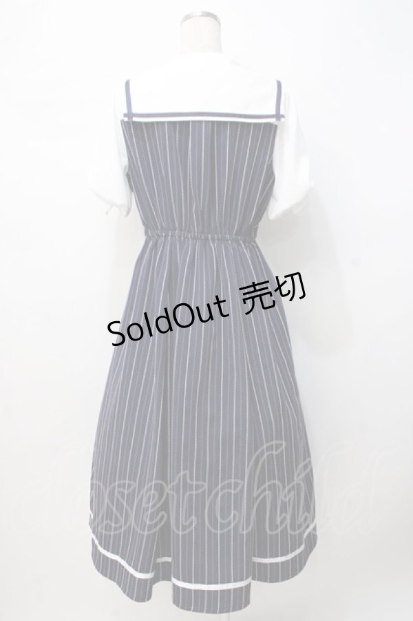 画像4: axes femme POETIQUE / ストライプドッキングワンピース M 紺 Y-25-07-21-098-AX-OP-SZ-ZI (4)