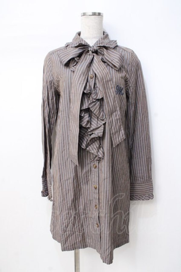 画像1: Jane Marple / ストライプシャツワンピース  ブラウン×サックス Y-25-07-21-108-JM-OP-SZ-ZT457 (1)